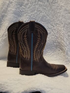 Boys Brown Western Cowboy Boots with Yellow And Blue Stitching